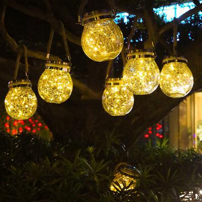ソーラーハンギングライトクリスマスひびの入ったガラスボトルライト屋外ガーデンカラフルなボールガーデンデコレーションライト
